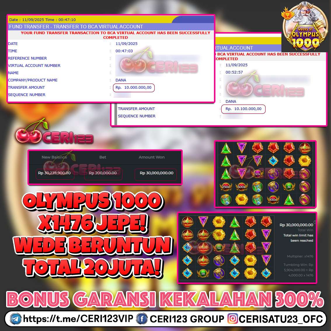 CERI123 JACKPOT SLOT GATES OF OLYMPUS 1000 RP 20.100.000 ID : HER***