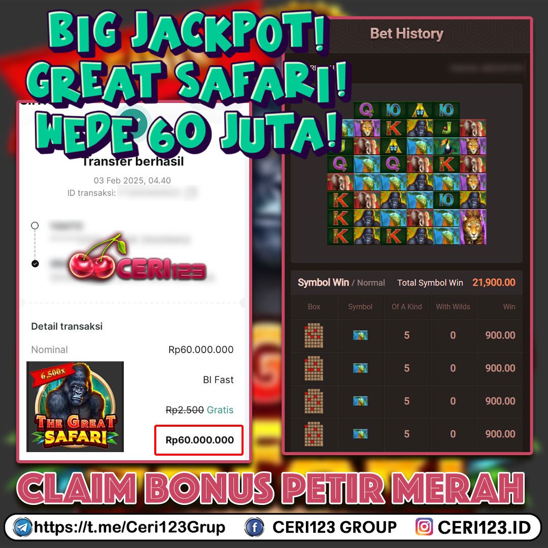 CERI123 JACKPOT SLOT THE GREAT SAFARI RP 60.000.000 ID : NUR***