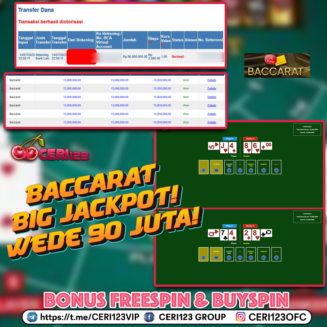 CERI123 JACKPOT LIVE CASINO BACCARAT RP 90.000.000 ID : AUG**